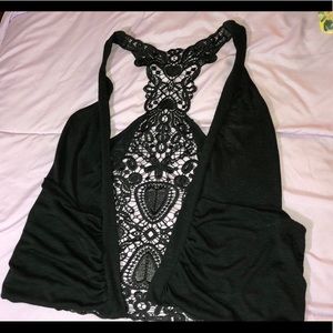 Black lace racer back shawl